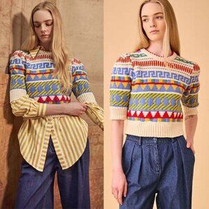 NWT Hunter Bell Odette Kent Fairisle Crew-Neckline Striped Sweater Top Size: XS